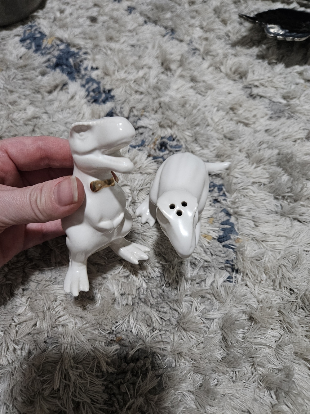 Ceramic White Dinosaur Salt and Pepper Shaker Set